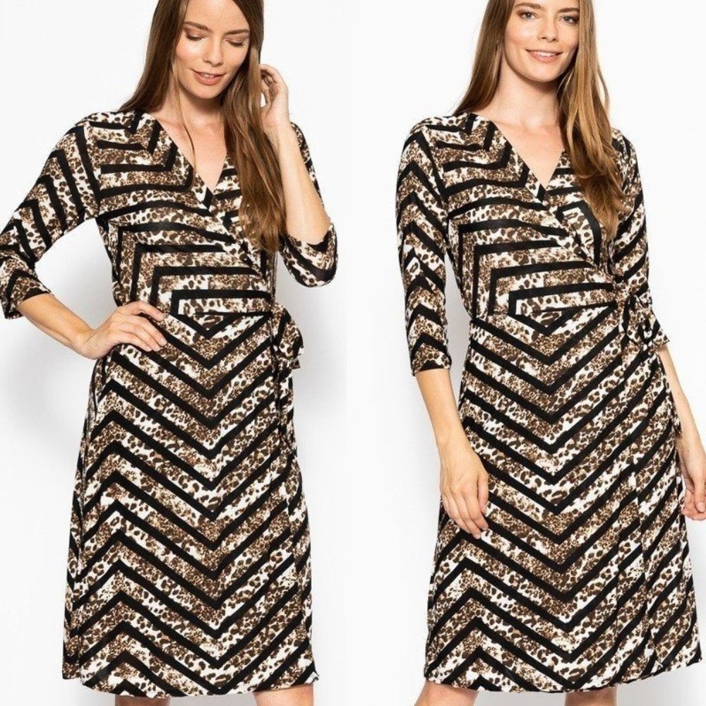 Animal and geometric print plus size a-line dress